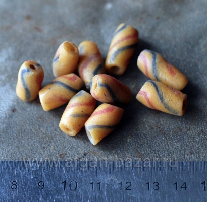 Африканские стеклянные бусины Кробо - African Ghana Krobo Beads. Лот из десяти б