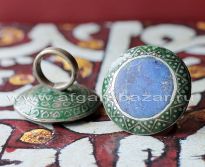 Антикварный коллекционный перстень с эмалью и лазуритом - Old collectible Multan