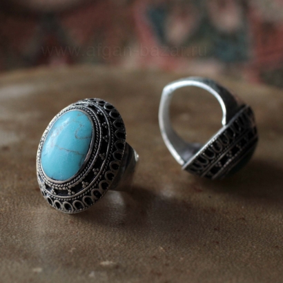 Афганский перстень  с бирюзовой мастикой голубого оттенка