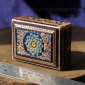 Деревянная шкатулка с инкрустацией "Хатам" с миниатюрной росписью. Иран, Исфахан, современная работа Деревянная шкатулка с инкрустацией "Хатам" с миниатюрной росписью