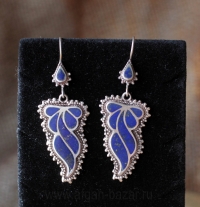 Афганские серьги с лазуритом. Афганистан, конец 20 в. Серебро, филигрань, зернь.