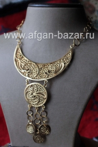 Тунисское колье в технике филиграни с декоративными монетками "Махбубья" и цепоч