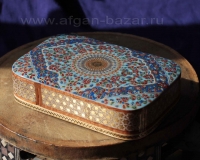 Деревянная шкатулка с инкрустацией "Хатам" с миниатюрной росписью. Иран, Исфахан