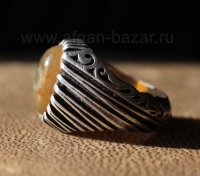 Винтажный иранский мужской перстень-талисман с йеменским глазковым агатом (Aqeek