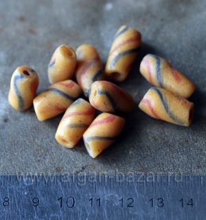 Африканские стеклянные бусины Кробо - African Ghana Krobo Beads. Лот из десяти б