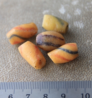 Африканские стеклянные бусины Кробо - African Ghana Krobo Beads. Лот из пяти бус