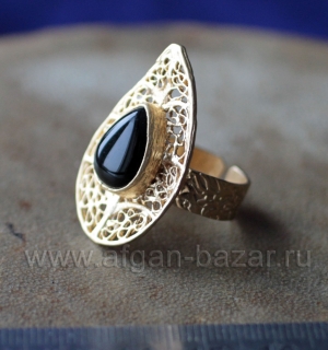 Турецкий перстень в форме узора Бута или Boteh с черным агатом