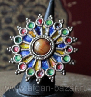 Пакистанское кольцо "Чакор" с горячей эмалью и сердоликом - авторская переработк