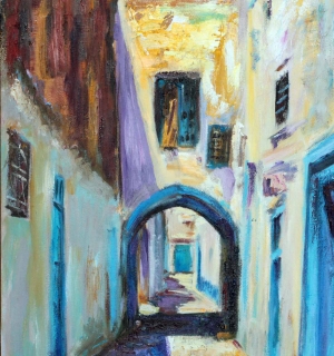 Александр Емельянов. "Улица в Кайруване, Тунис". Холст на картоне, масло